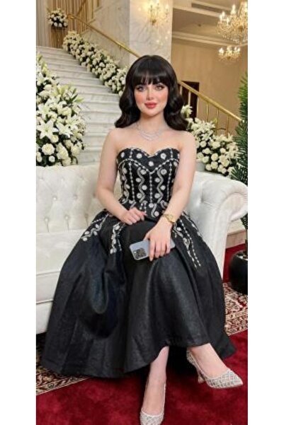 vela Black Dress Russian Fabric Embroidered - 8 to 14 Sizes