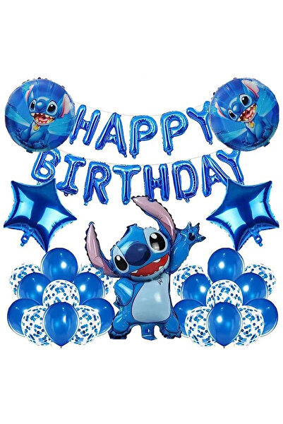 Baloane Vesele Happy Birthday Balloon Set Stitch Theme Blue SET309