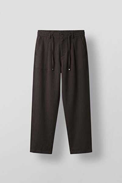 ablukaonline Men's Relaxed Fit Lace-Up Comfortable Fit Pants Dark Brown