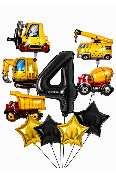 Balonsan Construction and Work Machines Themed -4- Age Number Balloon Set