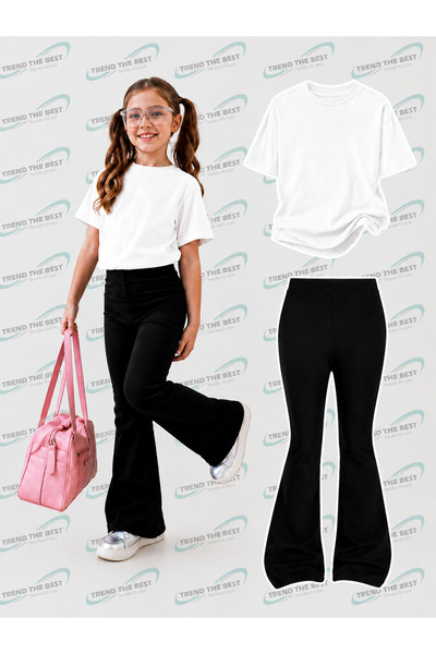 TREND THE BEST Trendin En İyisi Summer Black Spanish Flared Pants and Tshirt,...