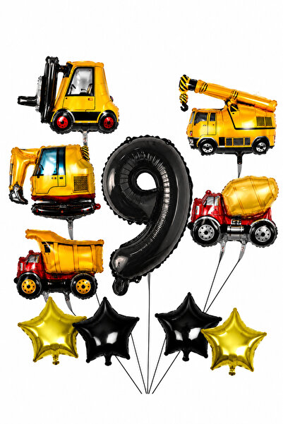 Balonsan Construction and Work Machines Themed -9- Number Balloon Set