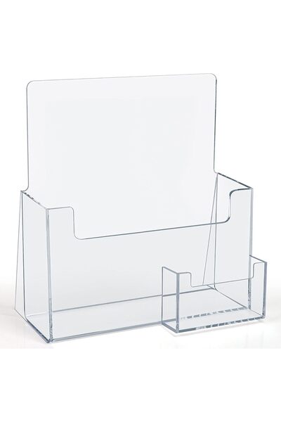 Belle Vous Plastic A5 Brochure Holder with Business Card Container - Counter/...