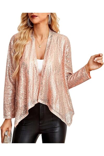 GRACE KARIN Women's Sequin Jacket, Open Front Long Sleeve Elegant Glitter Car...