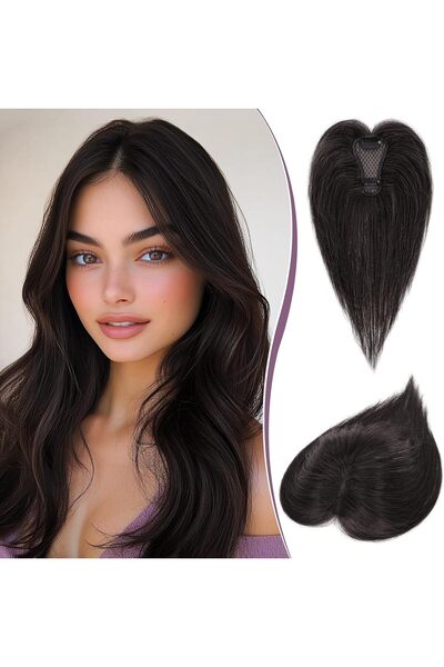 RUWISS Real Human Hair Topper for Women, Light Dark Brown Clip-in Hairpiece f...