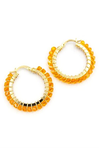 atastore2017 Crystal bead hoop earrings - orange