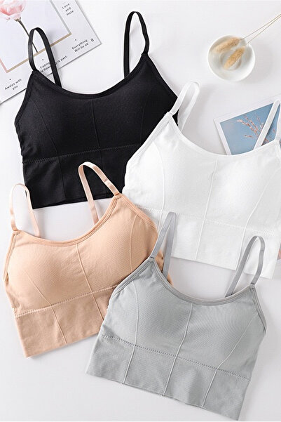 Generic 4-Pack Seamless Cotton Camisole Bras, Wireless Removable Pads, Breath...