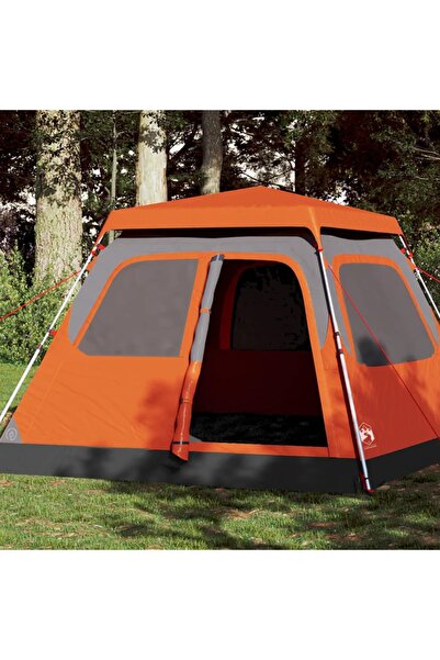 vidaxl Cort camping cupola 4 persoane, gri/portocaliu, setare rapida