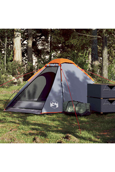 vidaxl Cort de camping pentru 2 persoane, gri/portocaliu, impermeabil