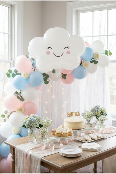 Partixa Sevimli Gülen Bulut Yüzlü Folyo Balon Doğum Günü Baby Shower Anaokulu...