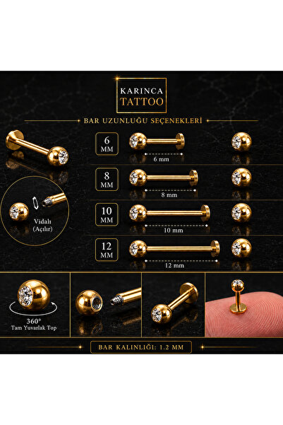 Karınca Piercing Taşlı Tragus Piercing Side Labret Dudak Snake Bites Kulak Lo...