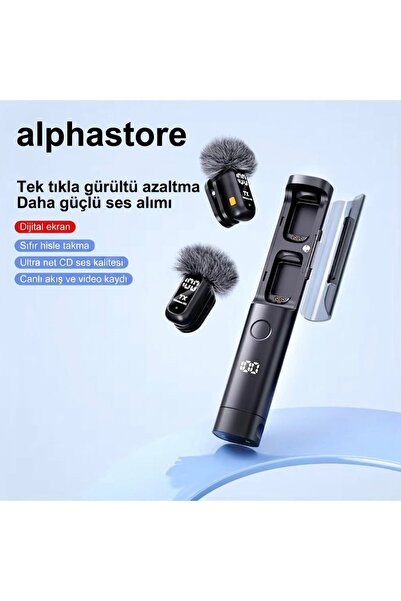 alphastore Kablosuz Yaka Mikrofonu Tüylü Rüzgarlıklı Çiftli Dijital Göstergel...
