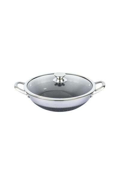 cheffinger Wok Ανοξείδωτο Τηγάνι με Καπάκι 32cm, με Αντικολλητική Επίστρωση H...