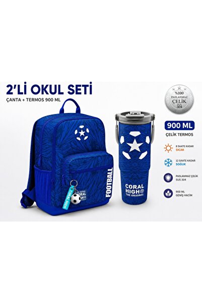 Coral High Σακίδιο πλάτης με μοτίβο ποδοσφαίρου σε σκούρο μπλε χρώμα 23697+Ατ...