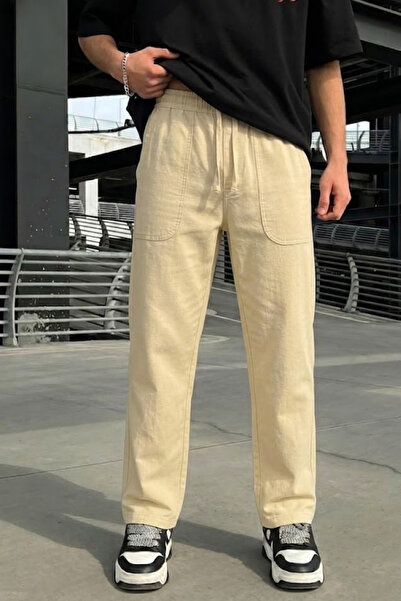 MATERIAL Men's Elastic Summer Straight-Leg Cream Trousers