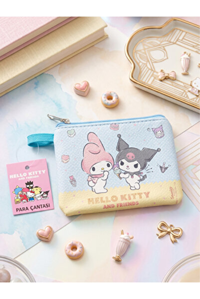 GiFi Kuromi & Hello Kitty Lisanslı Deri Para Çantası Cüzdan 10,5x8,5 cm