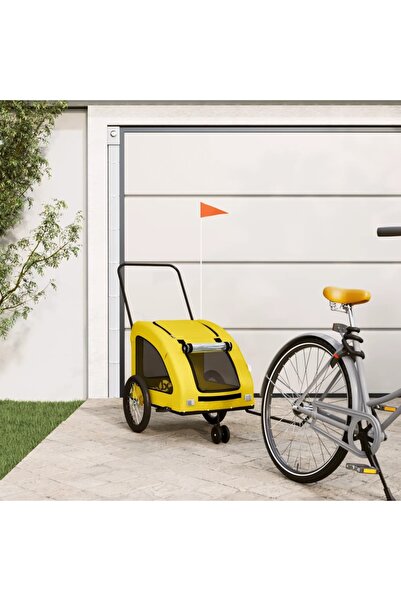 vidaxl Remorcă de bicicletă animale companie galben textil oxford/fier