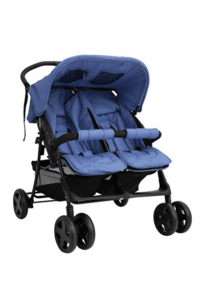 vidaxl Twin stroller, navy blue, steel
