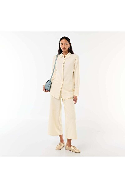 KIABI Wide-Leg Linen-Blend Pants BEIGE