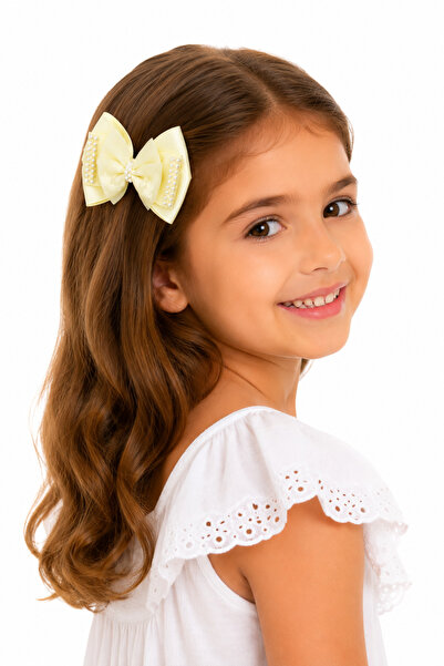 MakeWell Girl's Pink Bow Hair Clip with Pearl Detail Automatic Hair Clip
