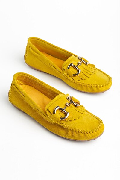 SNİCKER Women's Beige Buckle Suede Genuine Leather Orthopedic Sole Loafer Cas...