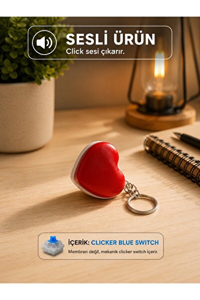 Clicker Kalp Şeklinde Sesli Kırmızı Çanta Charmı , Anahtarlık