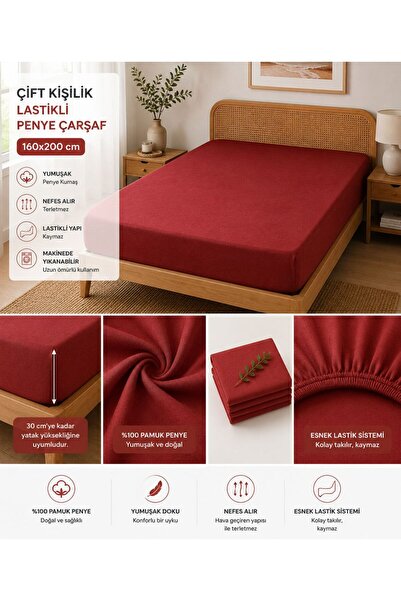 Çeşme Home Double Elastic Bed Sheet 160X200 Cotton Combed Soft Fabric