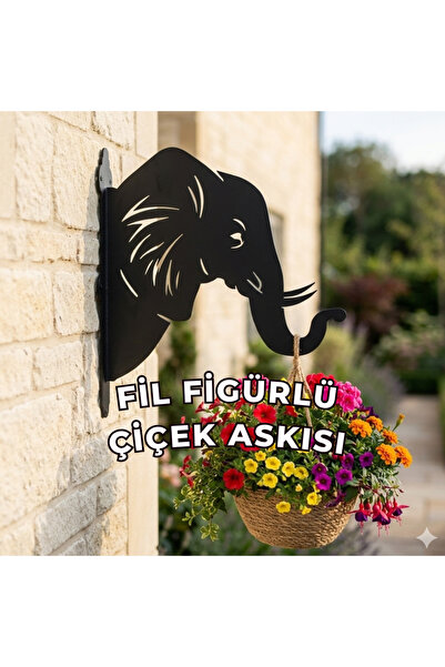 Metalciklerim Metal Saksı Askılığı - Fil Figürlü Duvar Tipi Dekoratif Çiçek A...