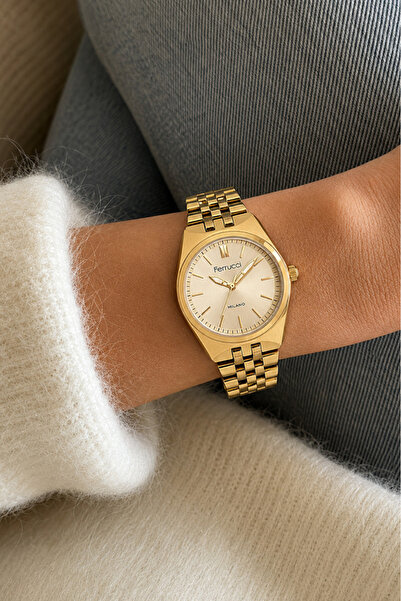 Ferrucci 33 mm Gold Renk Metal Kordon Minimal Kadın Kol Saati