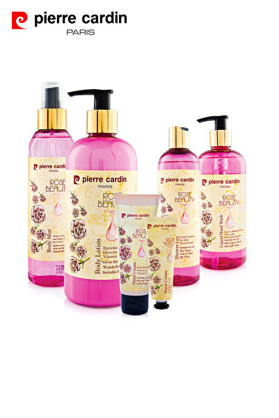 Pierre Cardin Rose Beauty Product Set Vücut Losyonu Vücut Spreyi Canlandırıcı Duş Jeli Sıvı El Sabunu El Kremi Roll-On Deodorant