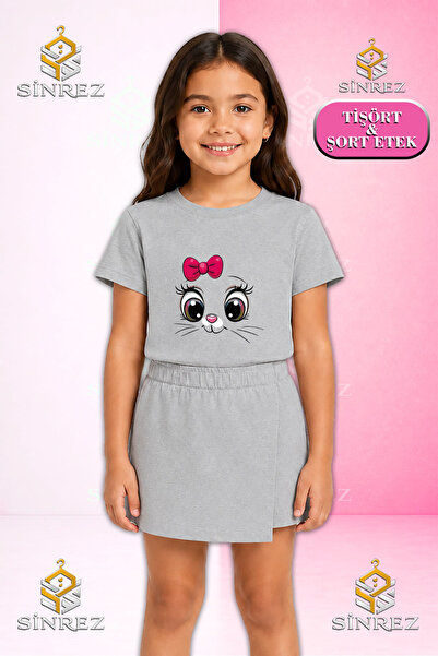 SİNREZ Set pentru fete CAT EYE PMBE KURDALE Tricou cu mânecă scurtă imprimat ...