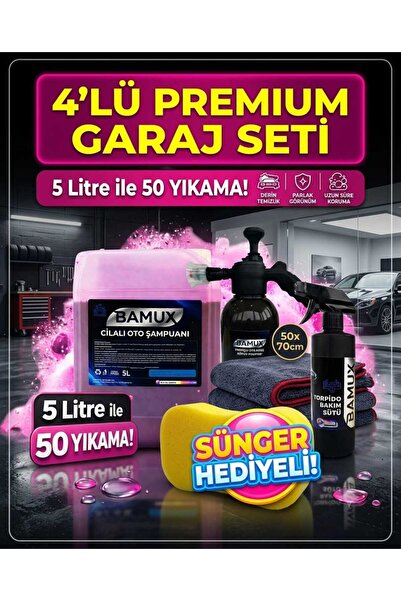 Bamux 4’lü Full Premium Oto Bakım Temizlik Seti - 5LT Pembe Şampuan + Köpük P...
