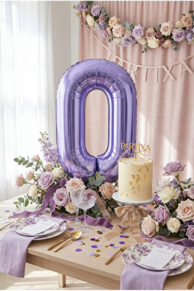 Partixa 32 İnç Mor Rakam 0 Folyo Balon
