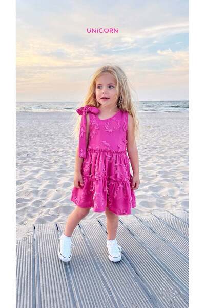 Sweet Luna Unicorn Askılı Omuz Detaylı Elbise-Pembe