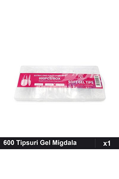 global fashion Set 600 Tipsuri Gel Forma Migdala Medie, Unghii Artificiale Ma...