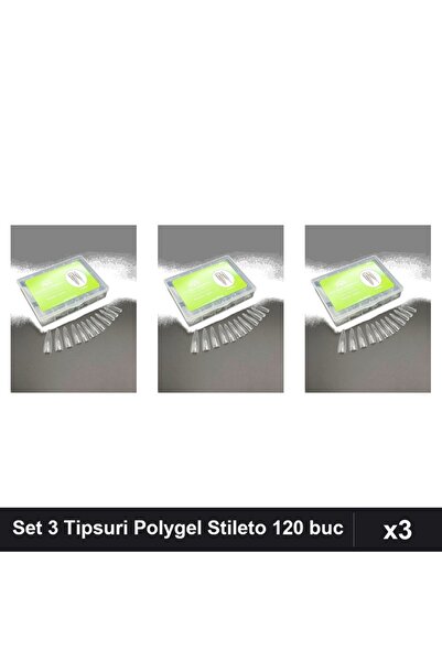 global fashion Set 3 Tipsuri Polygel Reutilizabile 120 buc, Forma Stileto Nr....