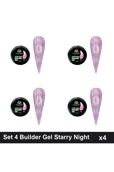 global fashion Set 4 Builder Gel Starry Night 15g, Constructie Unghii Gel UV/LED