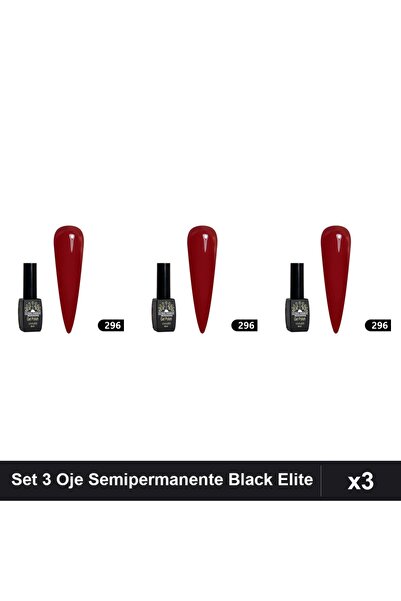 global fashion Set 3 Oje Semipermanente Black Elite 8ml, Manichiura UV/LED,