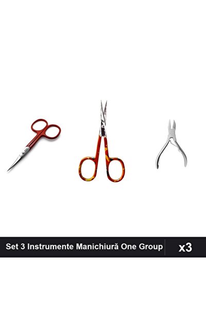 One Group Set 3 Instrumente Manichiura One Group, Foarfecă Cuticule Roșu, Cle...