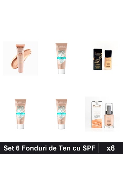 Eveline Set 6 Fonduri de Ten & TLM, Nuante Beige Medium, SPF 10-15, 30-34ml