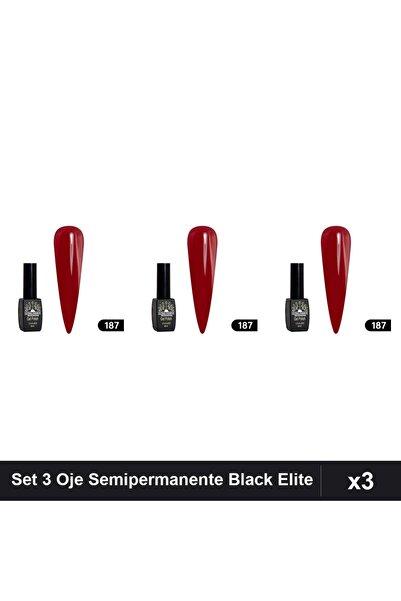 global fashion Set 3 Oje Semipermanente Black Elite 8ml, Gel UV/LED Manichiur...