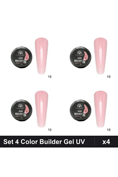 global fashion Set 4 Color Builder Gel UV 15g Nr.12 Strawberry Shake, Constru...