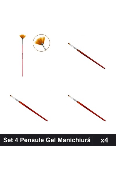 NAİLS Set 4 Pensule Manichiură Gel, Evantai și Limbă Pisică, Profesional Mani...