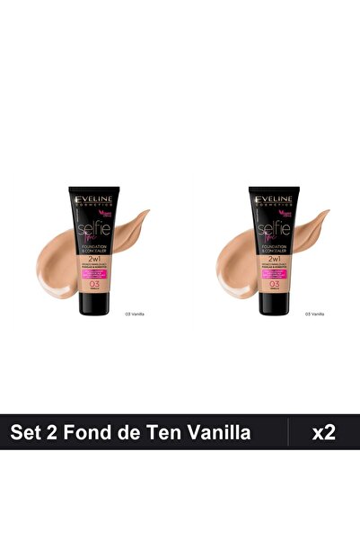 Eveline Set of 2 Selfie Time 2 in 1 Foundations, Shade 03 Vanilla, 30ml