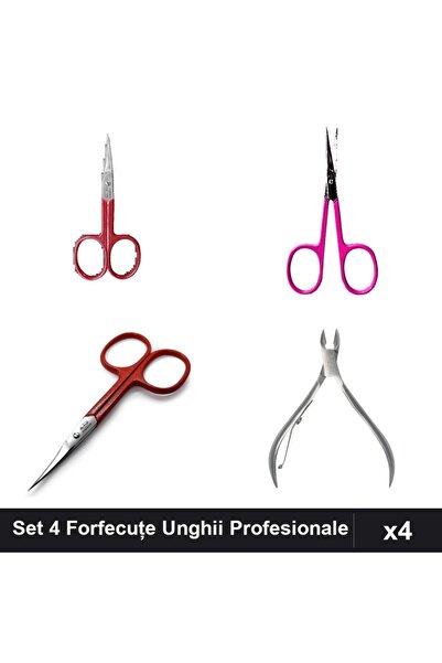 One Group Set 4 Forfecuțe Profesionale Unghii și Cuticule, Roșu, Manichiură