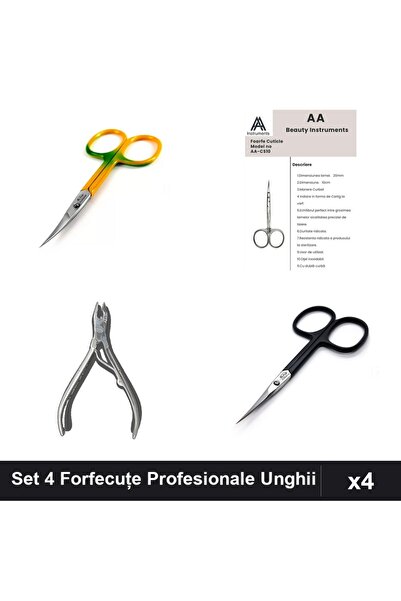 One Group Set 4 Forfecuțe și Clești Unghiere Profesionali, Cuticule și Pedich...