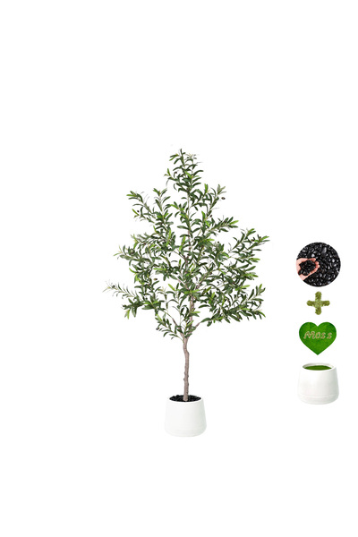 MirageBotanics 150cm Artificial Olive, Faux Olive Tree with White Planter Pot...