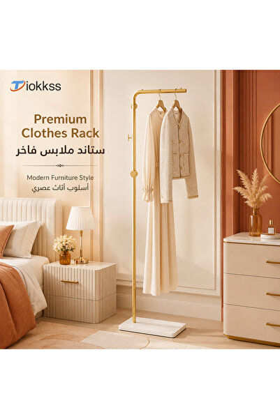 Tiokkss Premium Gold Clothes Rack – Modern Freestanding Wardrobe Organizer fo...