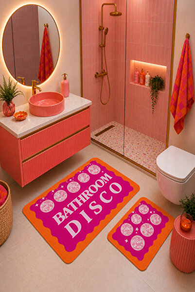 DOREM Dijital Kaymaz Yıkanabilir İkili Banyo Paspası Banyo Halısı 40x60 + 60X...