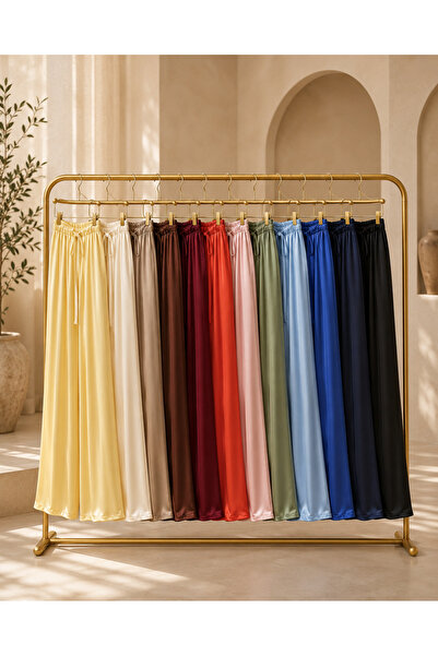 OEM Women's satin pants with elastic waist and wide cut